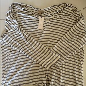 Anthropologie Striped Long Sleeve Top - Gray and White
